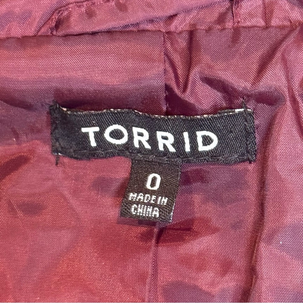 Torrid Women's Hooded Peacoat Size 0 (Large) Coat‎ Maroon Full Zip - Picture 4 of 9